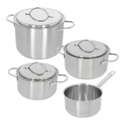 Demeyere - 4 Delige Pannenset (Kookpan ø 18 / 20 / 24 Cm + Steelpan ø 16 Cm) + Deksels Resto 3 - RVS