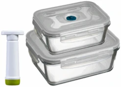 Sareva Vacuum Ovenschalen / Vershoudbakjes - Hittebestendig Glas - 3 Delige Set / 970 Ml + 1.7 Ltr