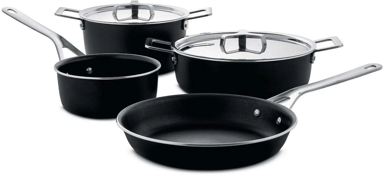 Alessi Pannenset Pots&Pans - AJM100S6 A - Zwart - 4 Delige Set - Door Jasper Morrison 1 Alessi Pannenset Pots&Pans - AJM100S6 A - Zwart - 4 Delige Set - Door Jasper Morrison