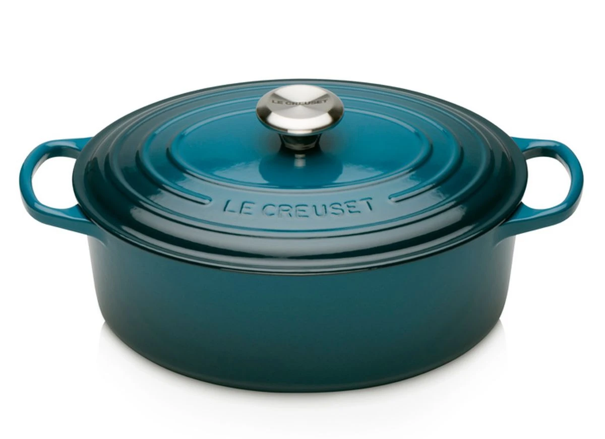 Le Creuset Braadpan Signature - Ovaal - Deap Teal - ø 29 Cm / 4.7 Liter 1 Le Creuset Braadpan Signature - Ovaal - Deap Teal - ø 29 Cm / 4.7 Liter