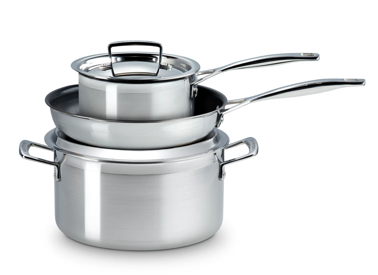 Le Creuset 3- Delige Pannenset 3-ply - RVS - Inductie - Koekenpan, Kookpan & Steelpan - Inclusief 2 Deksels 5 Le Creuset 3- Delige Pannenset 3-ply - RVS - Inductie - Koekenpan, Kookpan & Steelpan - Inclusief 2 Deksels - Afbeelding 5